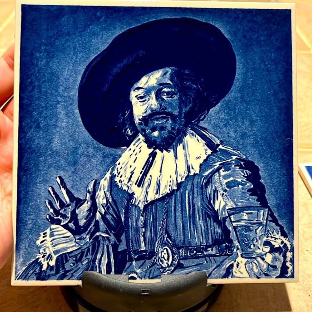 Vintage Delft Blue 6” Tile Frans Hals “The Merry Drinker” Holland